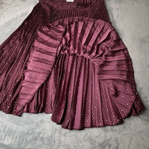 Free Assembly Sz XL Pleated Skirt Classic Fit Side Zip Marron Crush Polka Dot - Picture 8 of 15